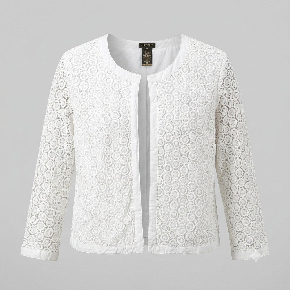 Multiples Lace Cardigan White Cotton Crochet Top Eyelet Cottagecore XL Coquette